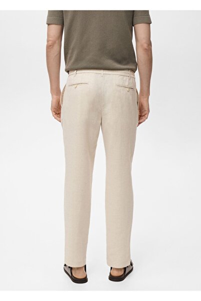 MANGO Man Slim fit keten beli büzgülü ipli pantolon