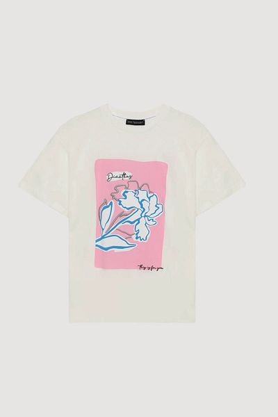 Quzu Embossed Embroidery Printed Ecru Women's T-Shirt Tsh00263