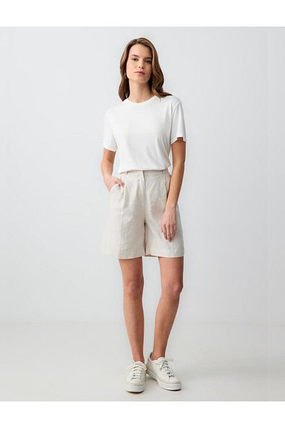Jimmy Key Stone 100% Linen Straight Cut High Waist Loose Wide Leg Woven Shorts