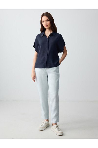 Jimmy Key High Waist Sky Blue Linen Trousers - Regular Leg