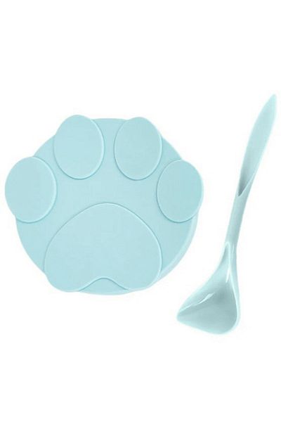 zola Capac universal pentru mancare, din silicon flexibil si etans, cu lingura, diametru 8.9 cm, albastru