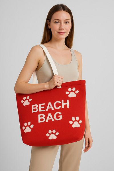 Sebir Moda Paw Patterned Knitwear Beach Bag