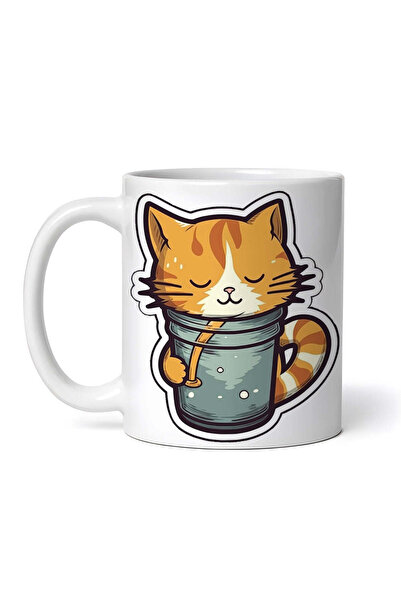 OEM Εξατομικευμένη λευκή κούπα, Kitty in a coffee mug, INOVATIX®. 330ml