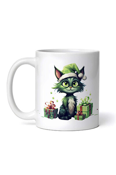 OEM Cană albă personalizată, pisică verde cu cadouri de Crăciun, INOVATIX®. 3...