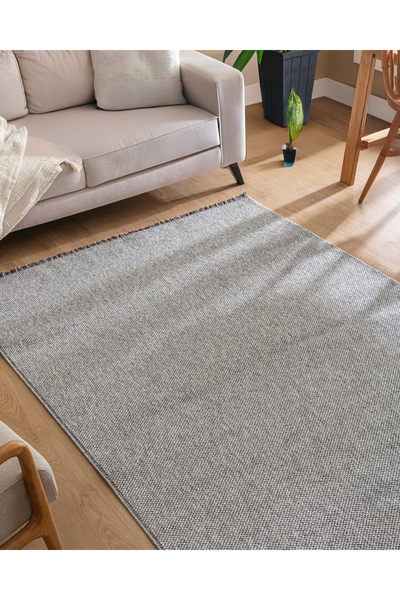 Trend Home Suit Antrasit Jüt Dokuma Halı Saçaklı Dekoratif Doğal İskandinav T...