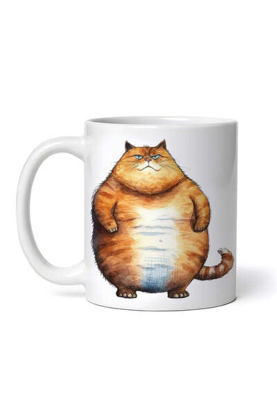 OEM Cană albă personalizată, Pisică Obeză, INOVATIX®. 330ml