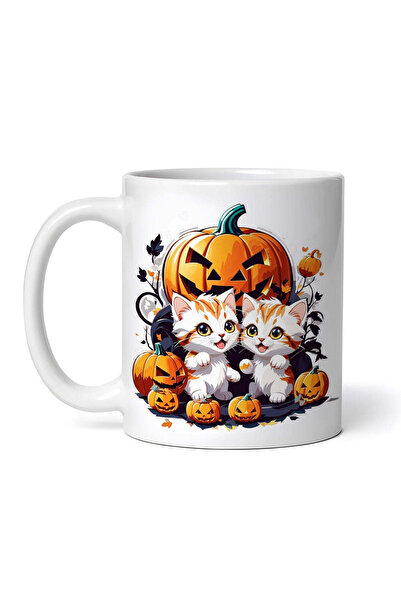 OEM Cană albă personalizată, pisicuțe și dovleci de Halloween, INOVATIX®. 330ml