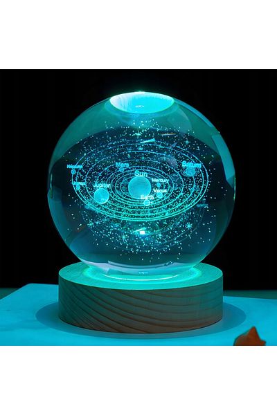 zola Lampa 3D glob cristal sistem solar, LED 16 culori, 4 moduri, diametru 8 cm, cu telecomanda