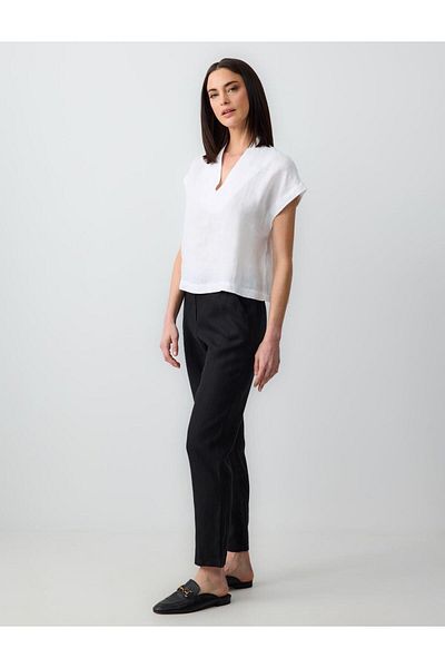 Jimmy Key Black 100% Linen Straight Cut High Waist Trousers