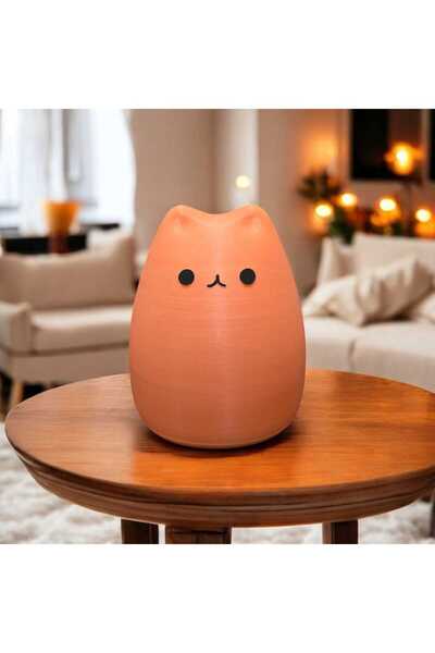 Sevimli Kedi Figürlü Turuncu Neon Masa Lambası