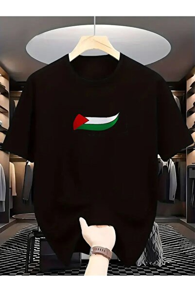 LAND MODA Tricou clasic cu gât rotund pentru bărbați, cu imprimeu cu steagul ...