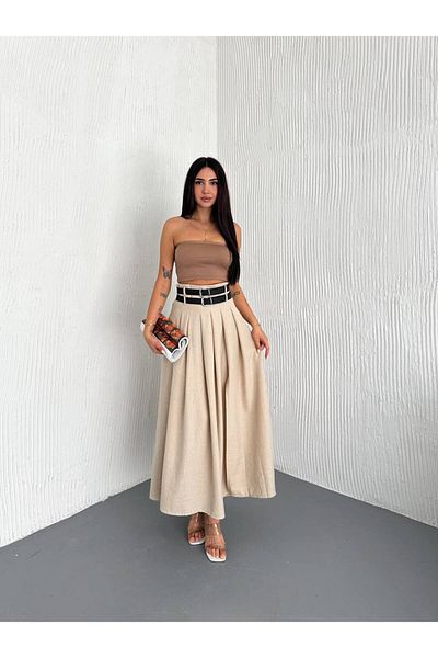 BYKUZEYARAS FEMEIE CU TALIE ÎNALTĂ CU CUREA DUBLĂ ȘI DETAIL DE FUSTA MAXI TREND