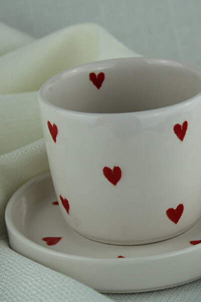 The Countess El Yapımı ,seramik,tekli Krem Kahve Çay Fincanı ,kalp Desenli ,i...