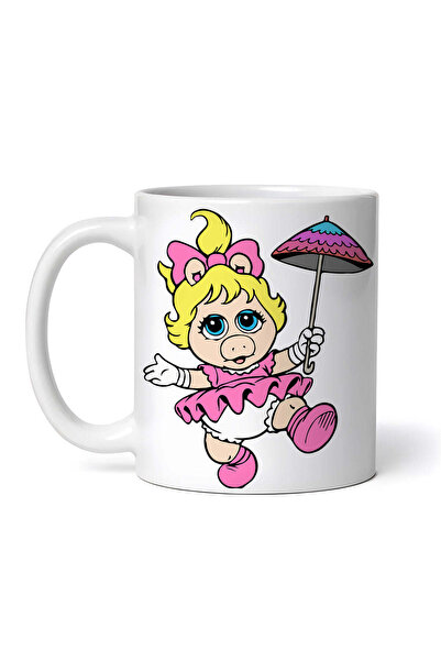 OEM Cană albă personalizată, purcelușă Muppet Miss cu umbrelă colorată, INOVATIX®. 330ml