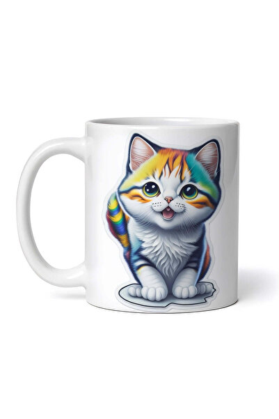 OEM Εξατομικευμένη λευκή κούπα, Χαμογελώντας γατούλα, INOVATIX®. 330ml