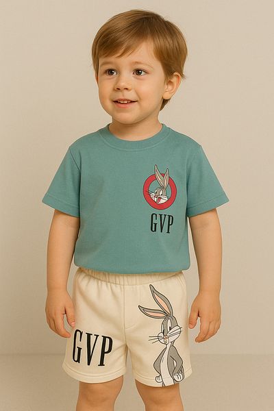 Soft kids Green Printed Children's Summer Bottom Top Set