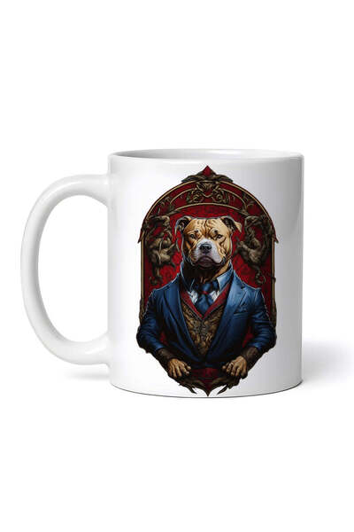 OEM Cană albă personalizată, Pittbull în costum, INOVATIX®. 330ml