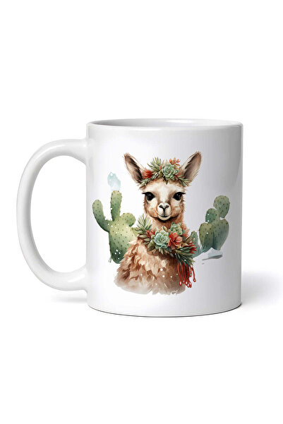 OEM Cană albă personalizată, Lama cu cactus în păr, INOVATIX®. 330ml