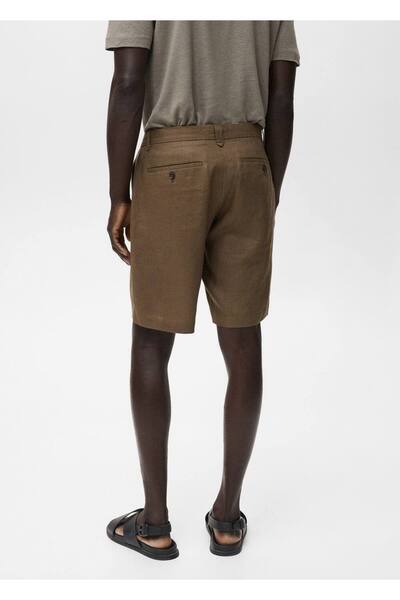 MANGO Man Dar kesim %100 keten bermuda şort