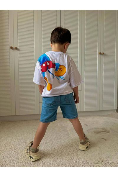 Baby Jeliboom White T-Shirt Denim Shorts Summer 2-Piece Children's Set 100% Cotton