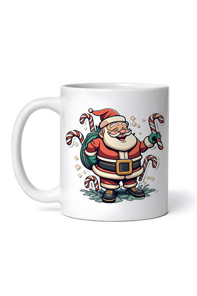 OEM Cană albă personalizată, Moș Crăciun împărțind acadele, INOVATIX®. 330ml