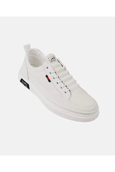 MARCOMEN Men's Comfortable Sole Rubber Laced Sneaker Real Leather Mc 19039 White