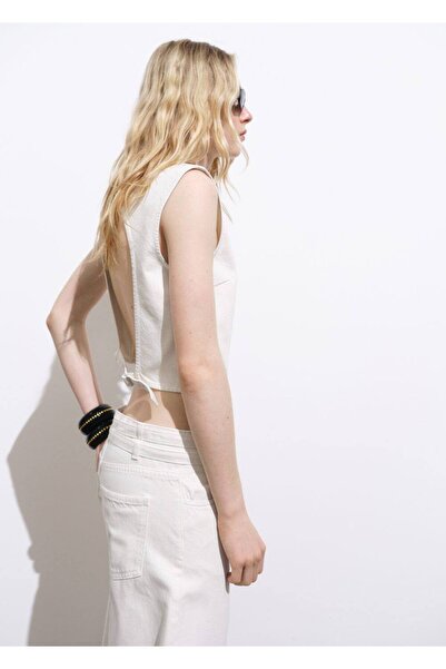 MANGO Woman Tokalı denim crop bluz