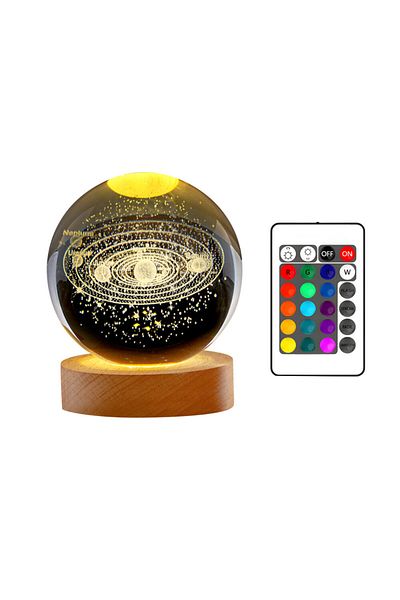 zola Lampa 3D glob cristal sistem solar, LED 16 culori, 4 moduri, diametru 8 cm, cu telecomanda