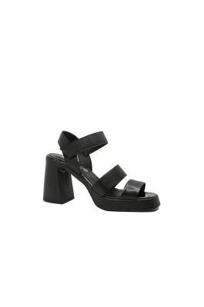 Dogati women's sandals with platform, black natural leather MIR 9586