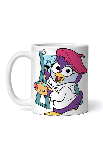 OEM Cană albă personalizată, vopsele Muppet Pinguinul mov, INOVATIX®. 330ml