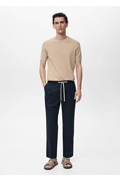MANGO Man Slim fit keten beli büzgülü ipli pantolon