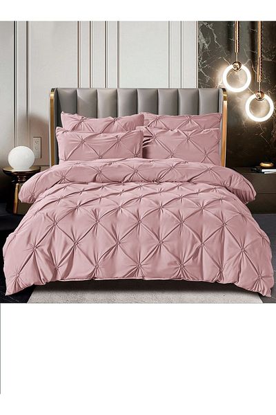JOJO Double Bed Linen, Cotton with Pleats, 6 Pieces, 230x250cm, Dusty Pink