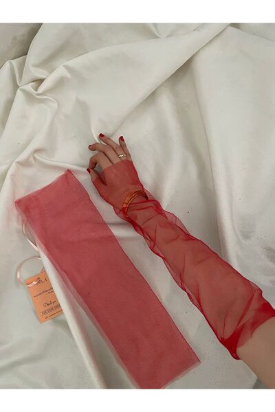 Nurcanilirboutique kırmızı henna tül ZARİF ÖZEL GÜN TAMAMLAYICI ELDİVEN&KOLLUK