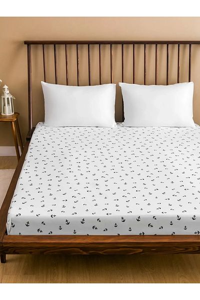 LC Waikiki Lcw Home White Patterned Cotton Double Fitted Sheet