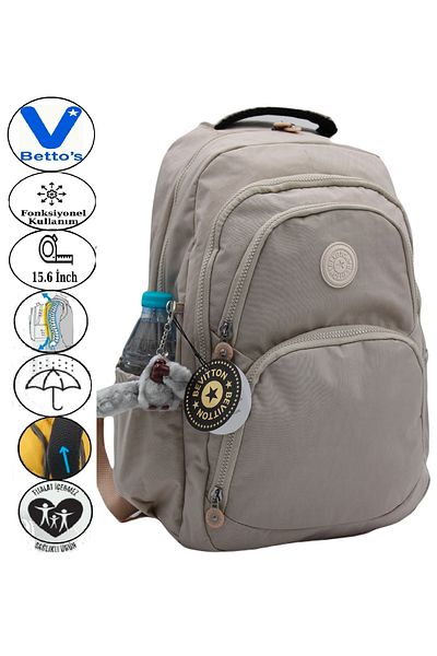 Harmela 34600 Water Resistant Daily School Backpack Unisex School Bag Beige