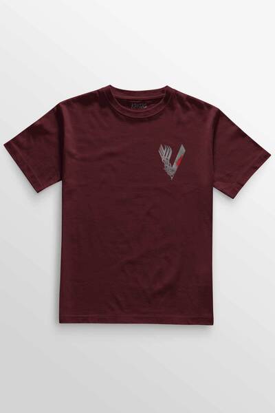 Kretas Unisex bordo crvena T-shirt Vikinzi Vikinzi logo siva minimalna prednj...