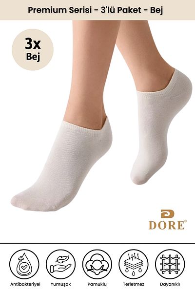 Dore Original 3 Pairs Premium Anti-Sweat Comfort Model Breathable Seamless Invisible Solid Color Booties Socks