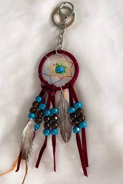 TAKIŞTIR Burgundy Color Beaded Dream Catcher Detailed Keychain