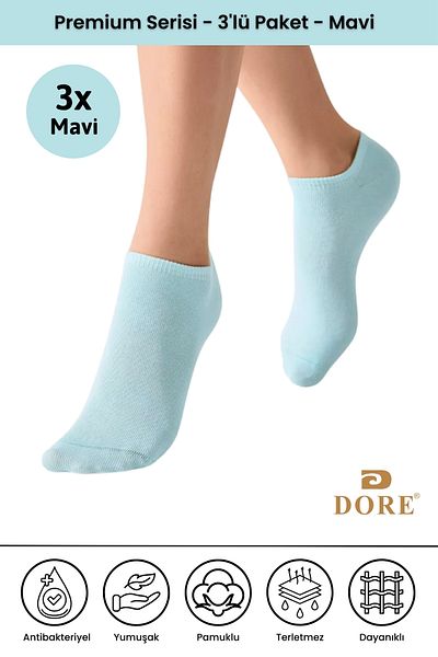 Dore Original 3 Pairs Premium Anti-Sweat Comfort Model Breathable Seamless Invisible Solid Color Booties Socks