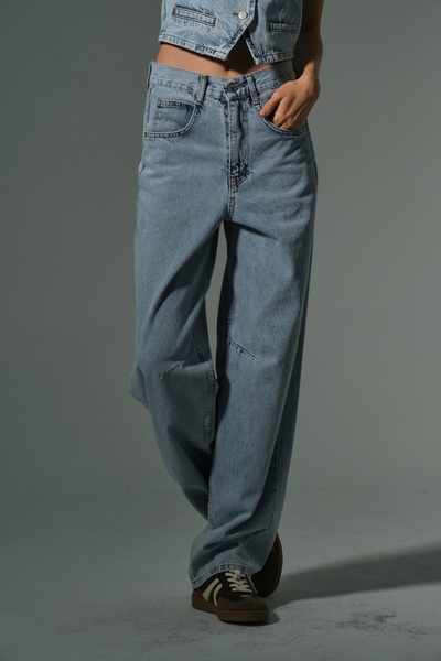 Maule Spălare cu zăpadă Detaliu cu cataramă Croială largi Pantaloni largi casual din denim largi Pantaloni largi pentru femei @milano