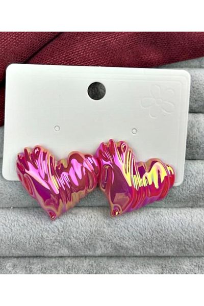 mos&more Fuchsia Sparkling Heart Resin Earrings