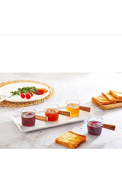DİBA AVM Mini Sauce Bowl with Bamboo Handle Mica Mini Sauce Bowl Milk Bowl Jam Turkish Delight Bowl Multi-Purpose Presentation Bowl, 6 Pieces