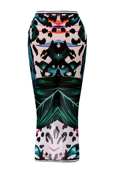 CUPSEA Women's Black Tulle Detailed Covered Swimsuit (Supported) Lana-Black Leo Leaf Pattern Pareo Set of 2