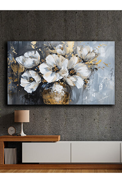 Şehzat Tekli Yatay Soyut Yağlı Boya Görünümlü Dekoratif Kanvas Duvar Tablosu