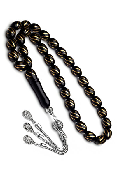 EHİNOS Erkek Hediyelik Gümüş Püskül İşlemeli Oltu Tespih