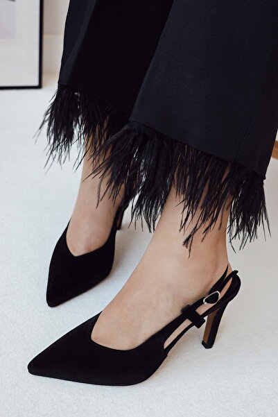 POLKA STORE Mind Sivri Burun V Dekolte Arka Açık Stiletto Abiye Topuklu Kadın Ayakkabı