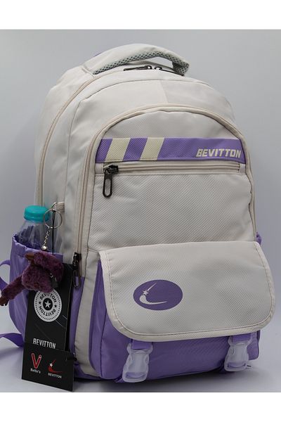 Harmela 34300 Water Resistant Casual School Backpack Unisex School Bag Beige-Lilac