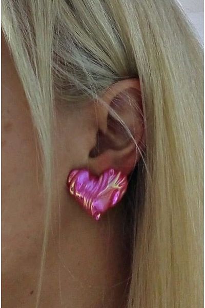 mos&more Fuchsia Sparkling Heart Resin Earrings