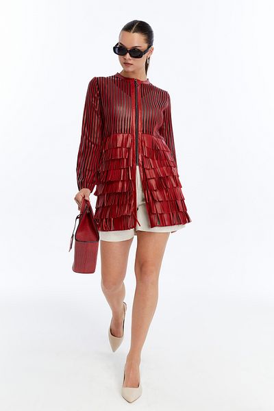 CE-YIL DERİ ÜRÜNLERİ Women's Genuine Leather Long Jacket