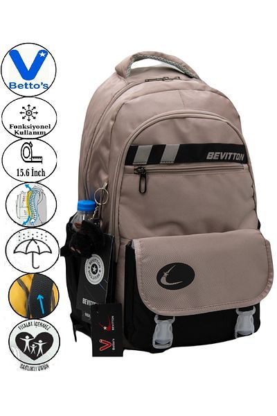 Harmela 34300 Water Resistant Casual School Backpack Unisex School Bag Mink-Black